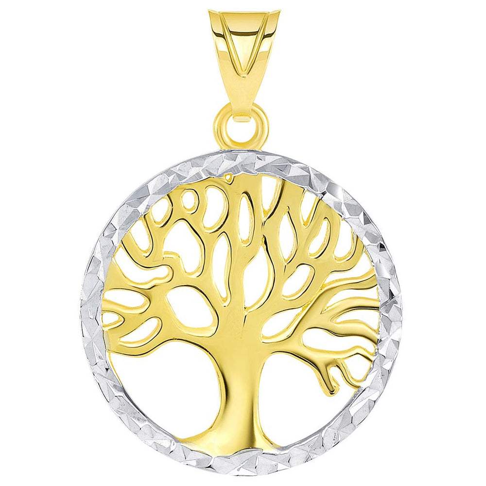 14k Gold Two Tone Tree of Life Medal Pendant