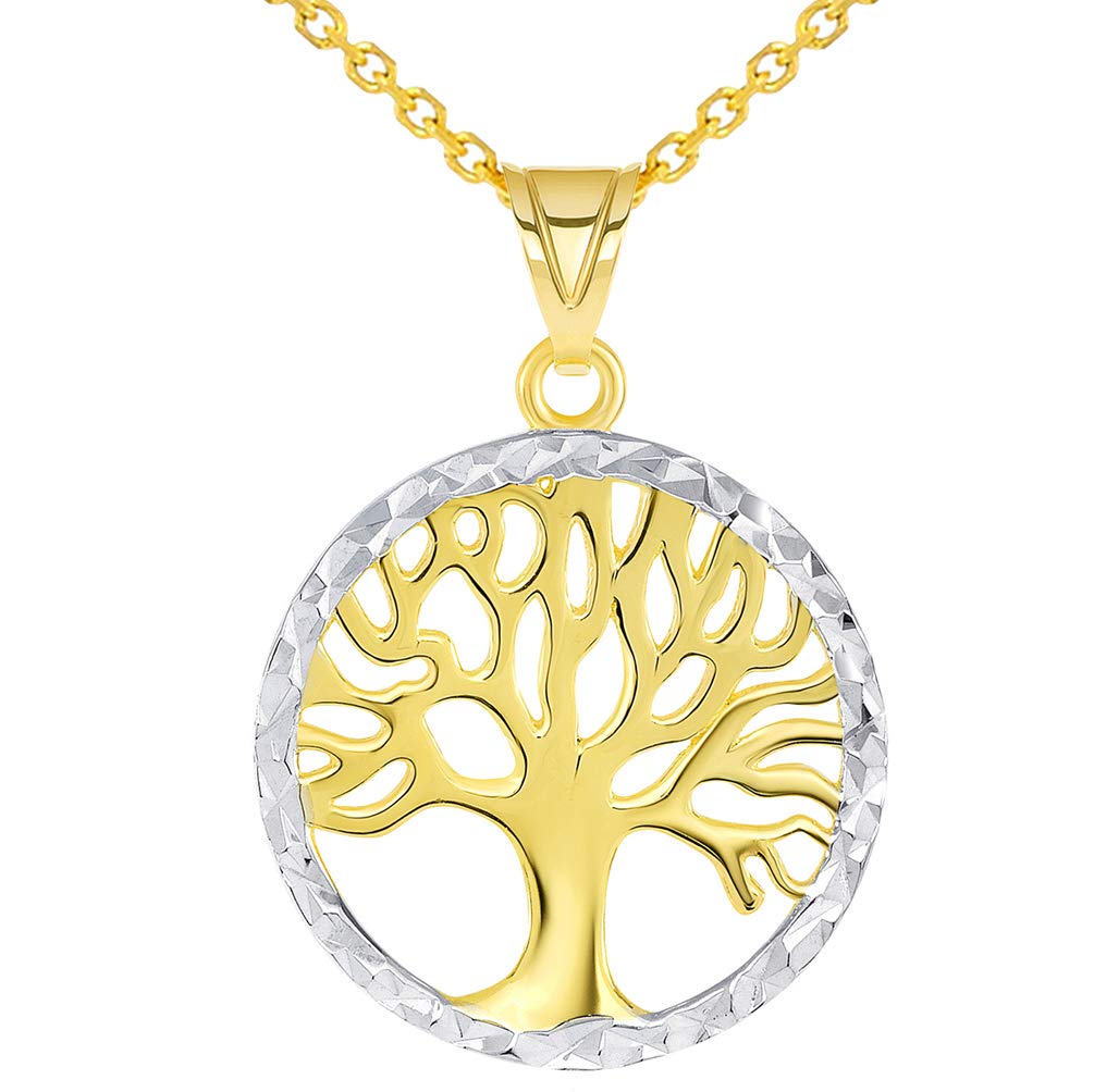 14k Gold Two Tone Tree of Life Pendant Necklace