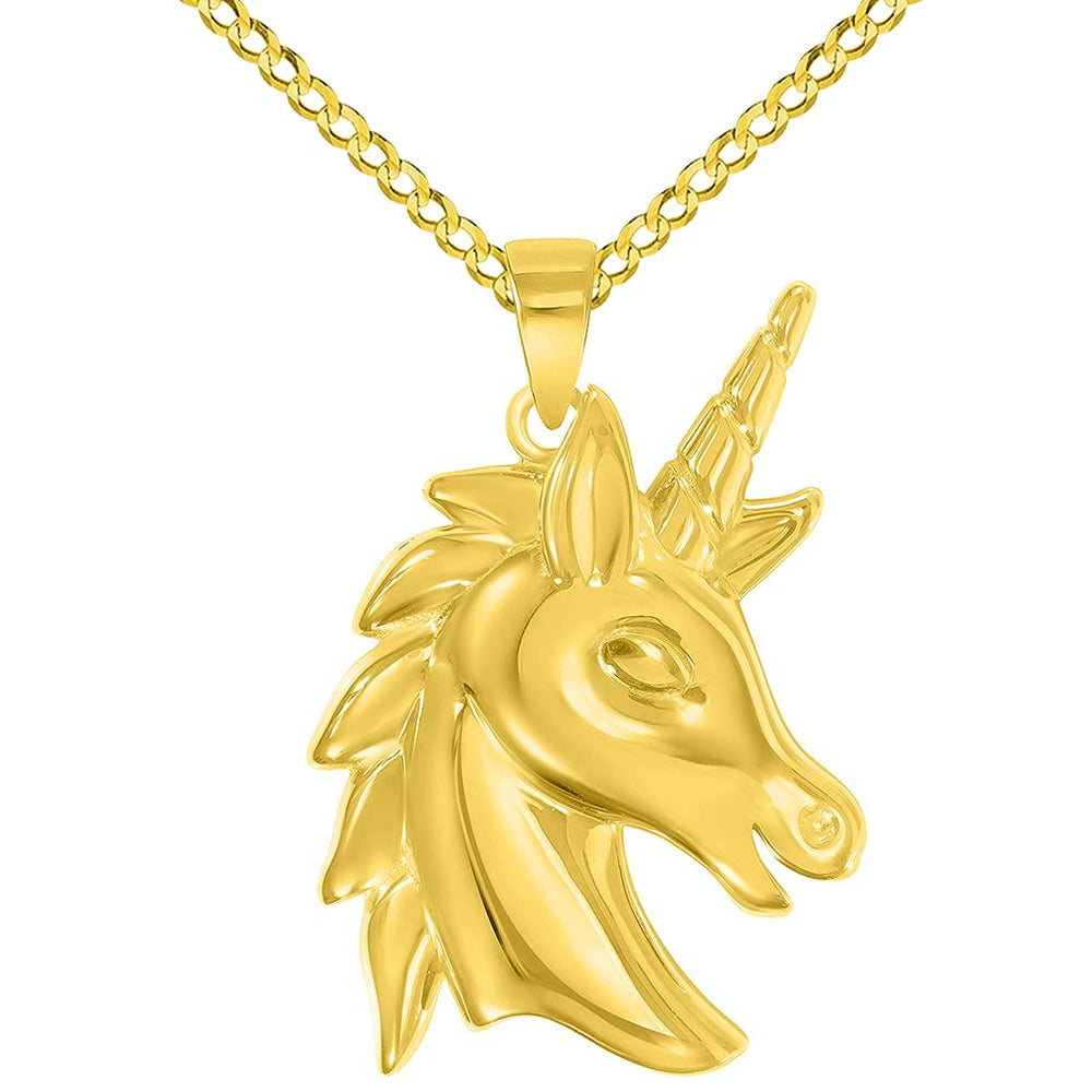 14k Gold Unicorn Horse Head Animal Pendant