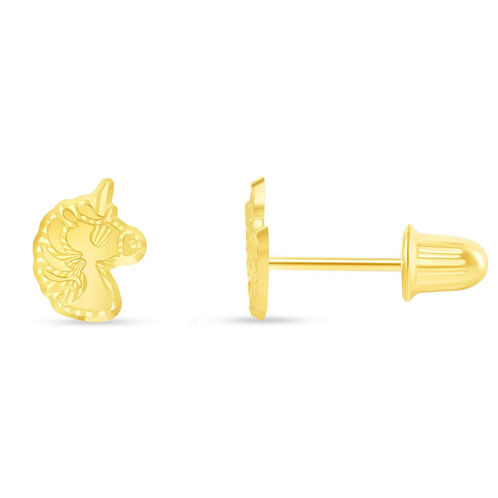 14k Gold Unicorn Stud Earrings with Screw Back