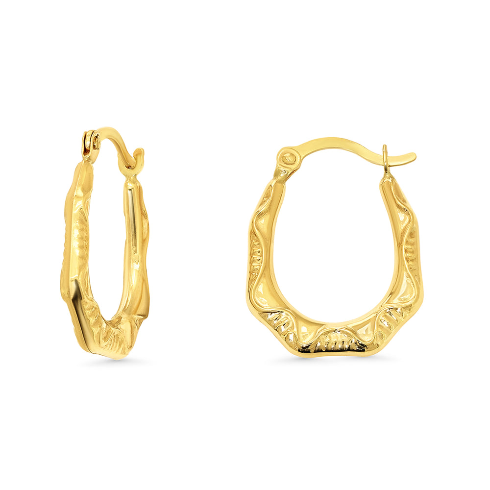 14k Gold Vintage Textured Oval Hoop Earrings