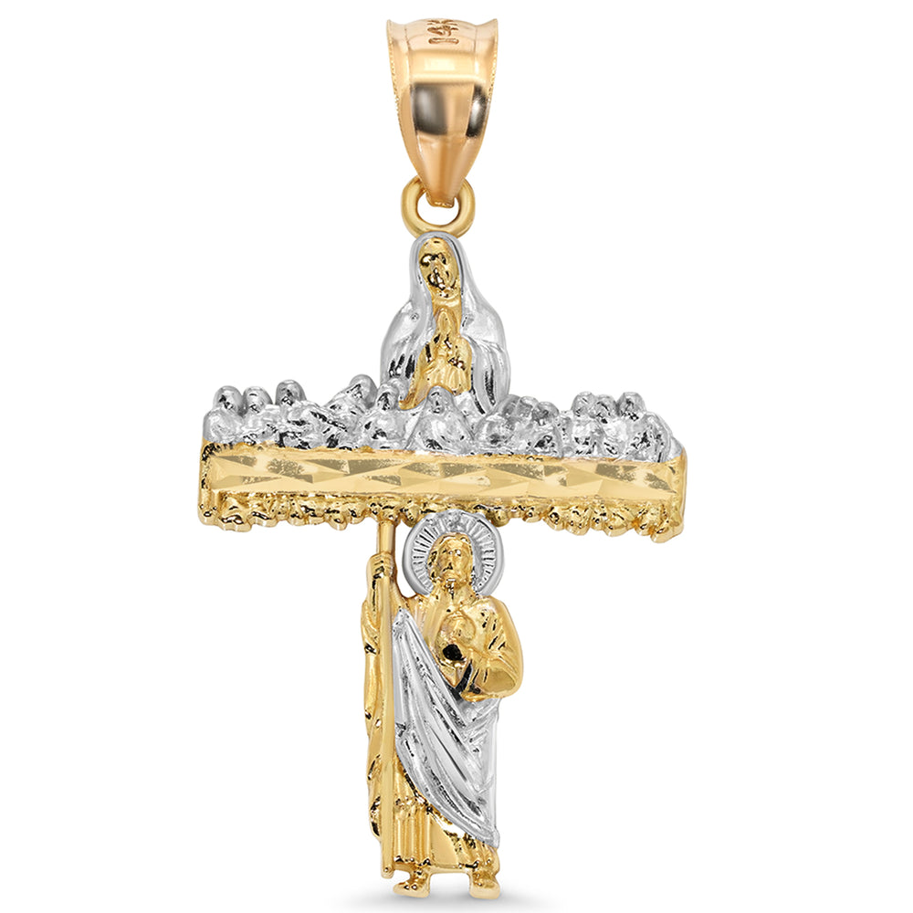 14k Gold Virgin Mary & Saint Jude Cross Pendant