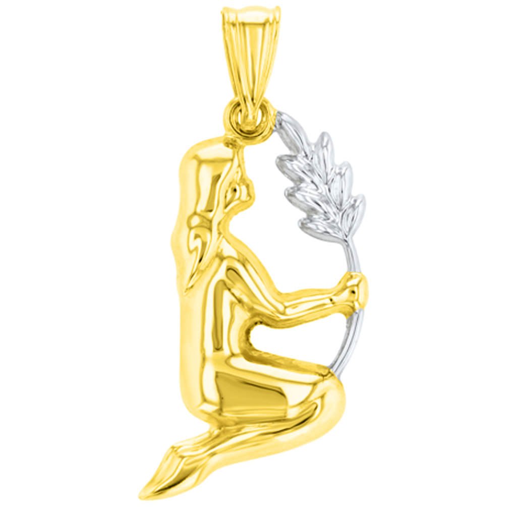 14K Gold Virgo Holding Wheat Charm Pendant