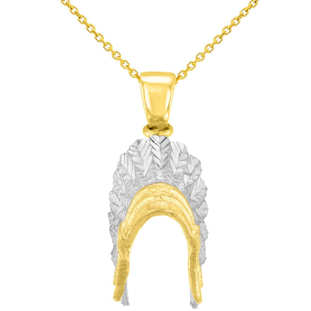 14K Gold War Bonnets Native American Pendant