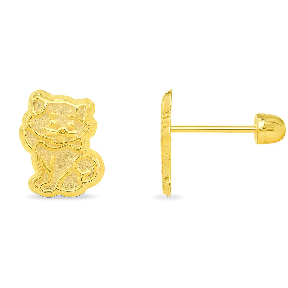 14k Gold Well Detailed Cat Kitten Stud Earrings