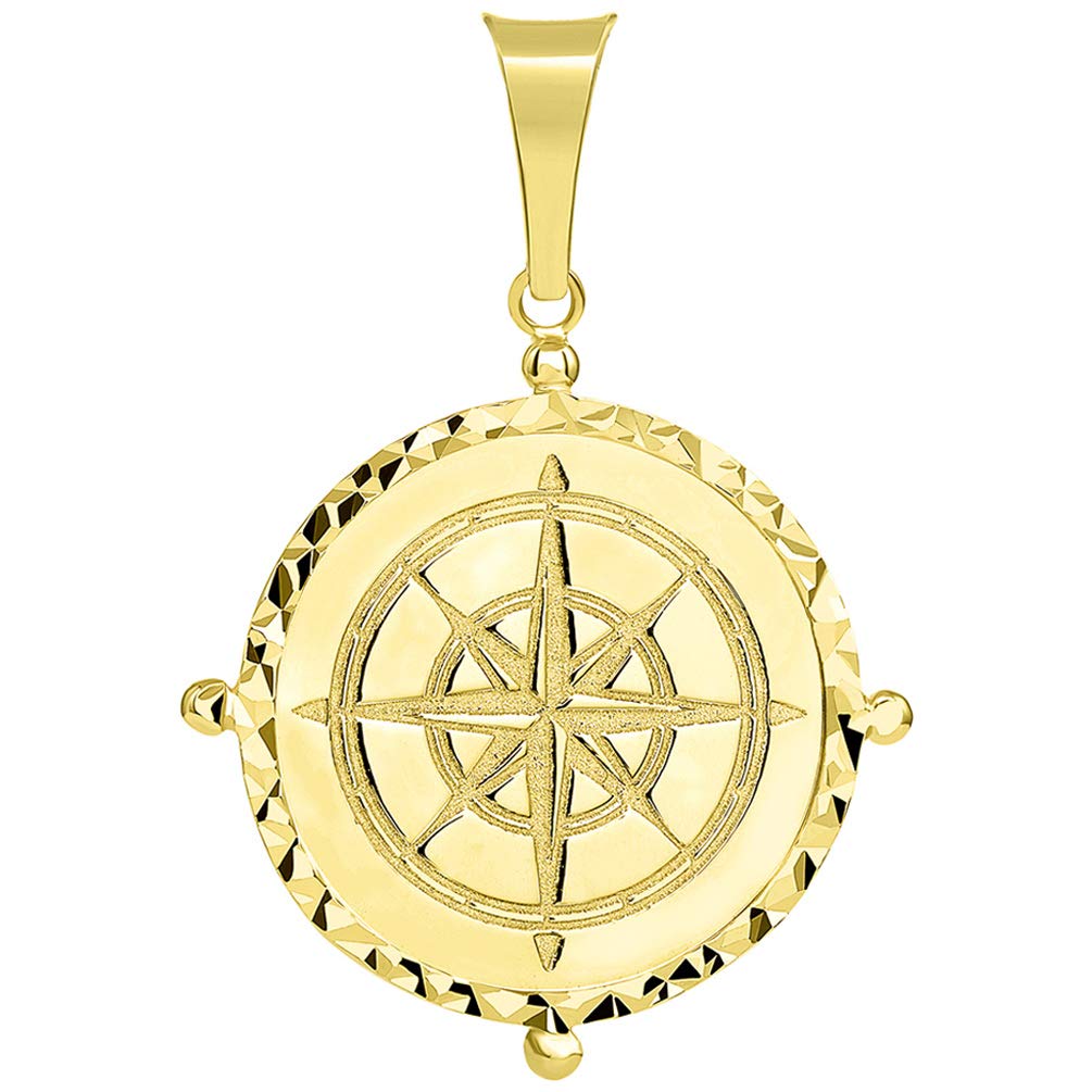 14k Gold Well Detailed Classic Compass Pendant