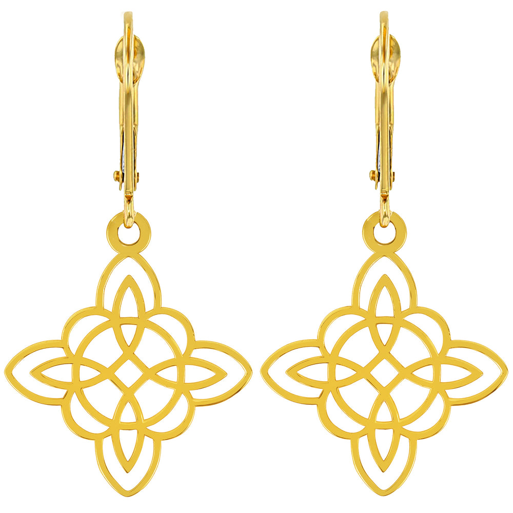 14k Gold Witch Knot Cross Dangle Drop Earrings