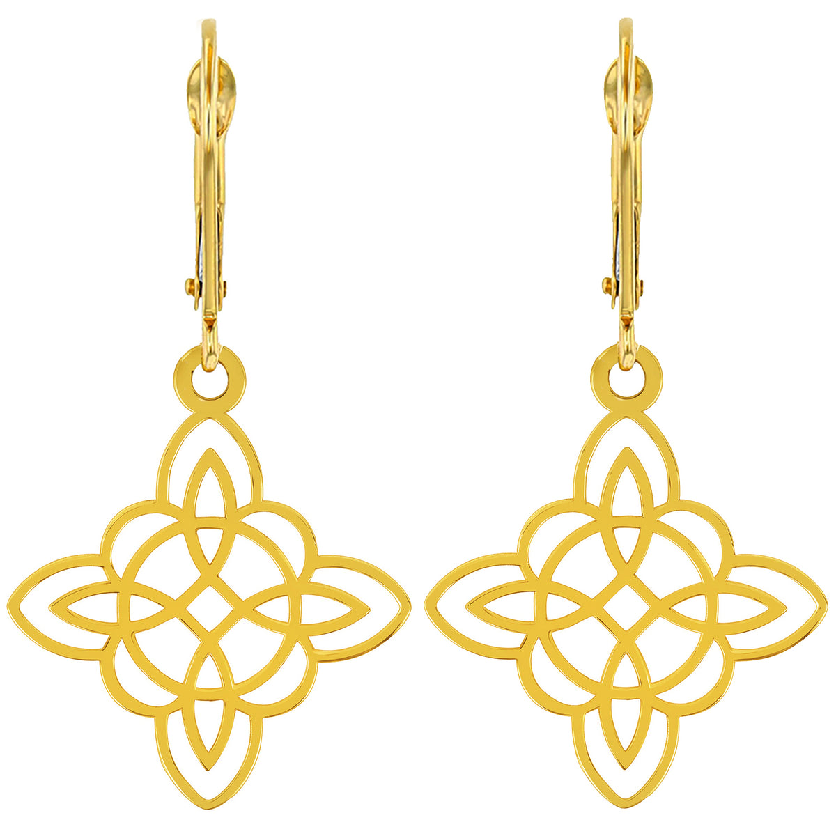 14k Gold Witch Knot Cross Dangle Drop Earrings