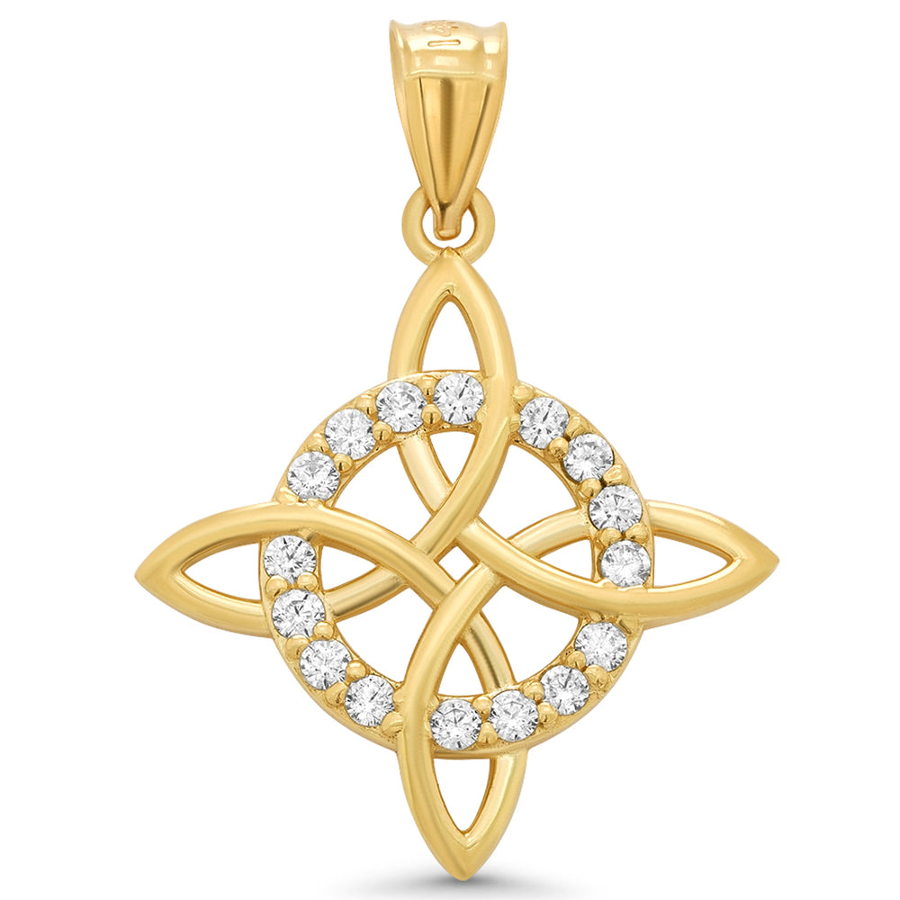 14k Gold Witch Knot Pendant with Cubic Zirconia