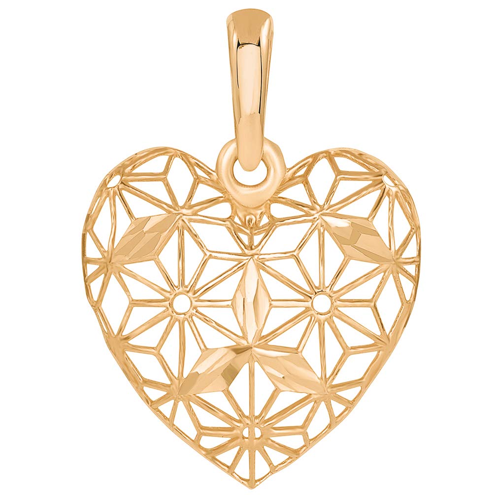 14k Rose Gold 3D Filigree Heart Charm Pendant