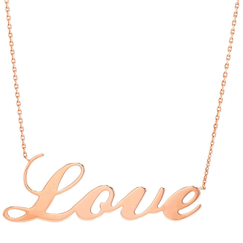 14k Rose Gold Love Script Pendant Necklace
