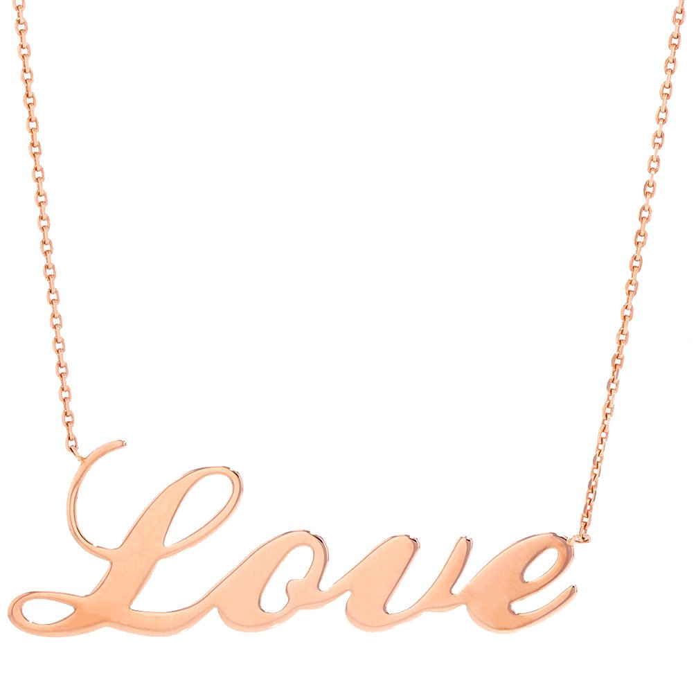14k Rose Gold Love Script Pendant Necklace