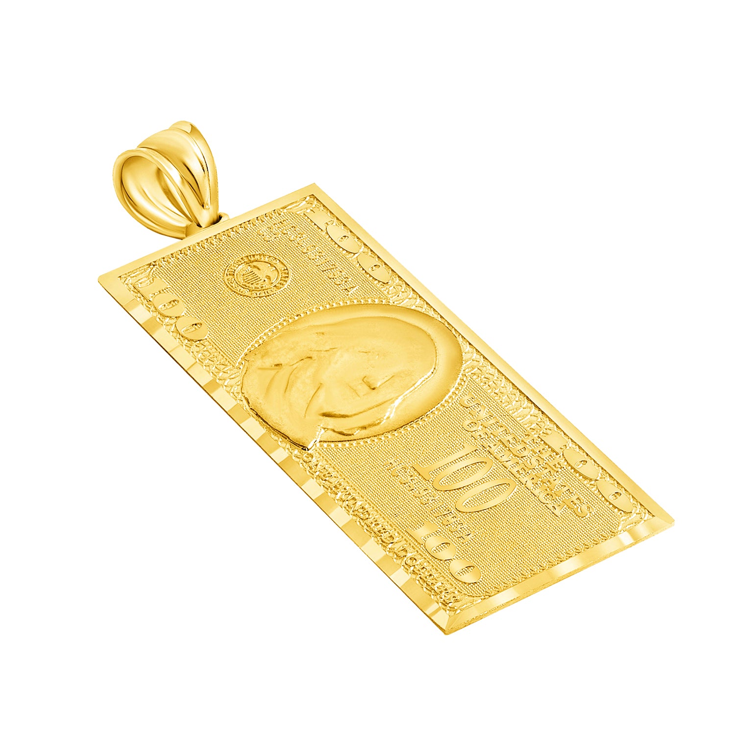 14k Solid Gold 100 Dollar Bill Pendant | Jewelry America