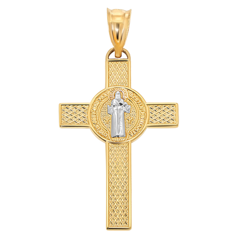 14k Solid Gold 1.1" St Benedict Cross Pendant