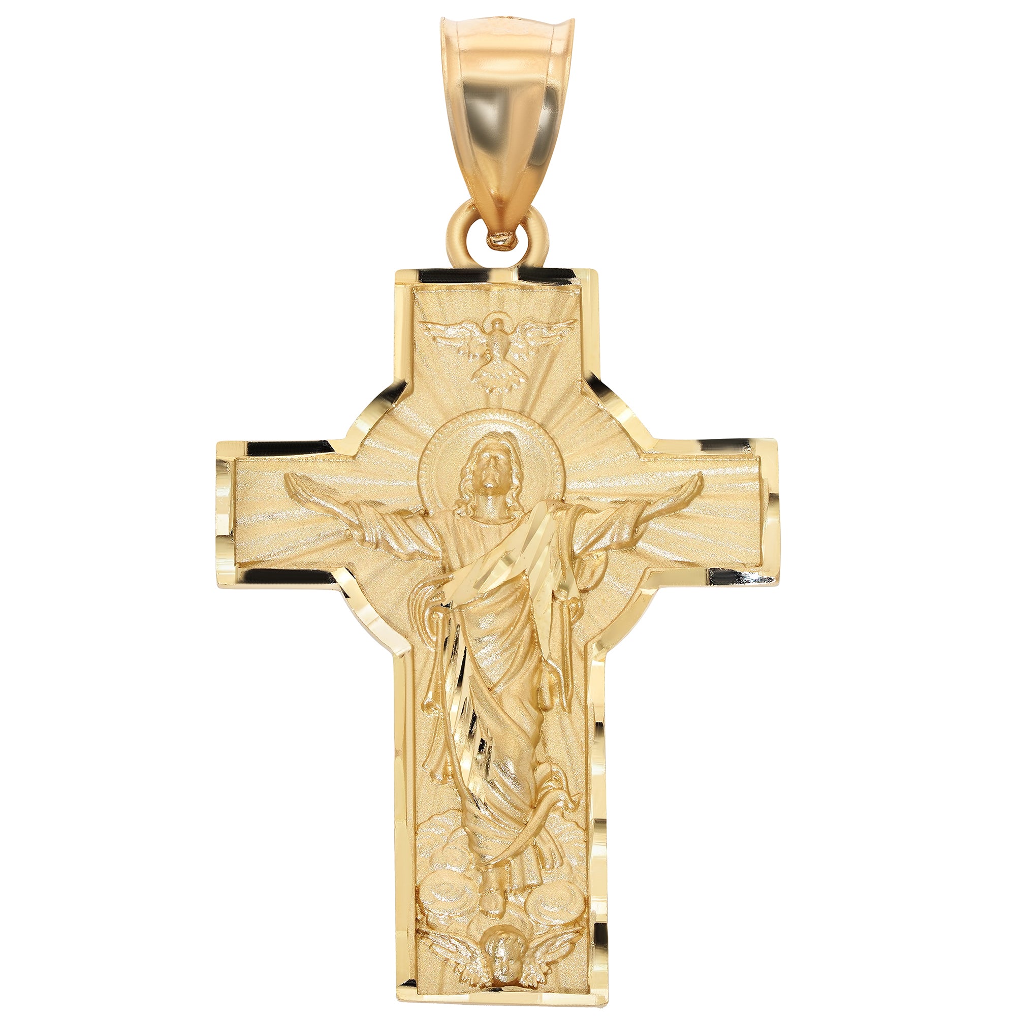 14k Solid Gold Ascension of Jesus Cross Pendant Jewelry America