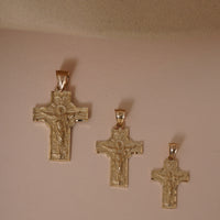 Load image into Gallery viewer, 14k Solid Gold Ascension of Jesus Cross Pendant - 3 different sizes
