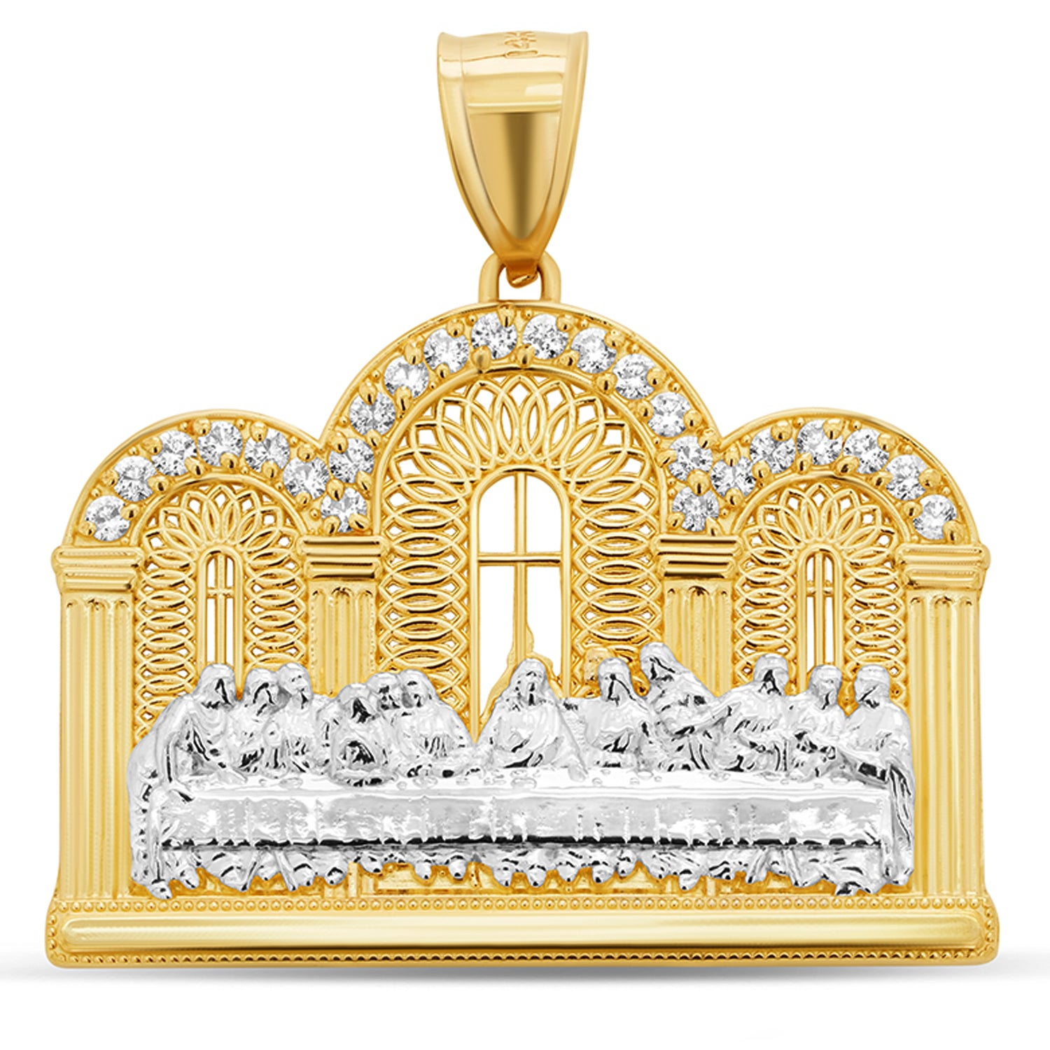 14K Solid Gold Last Supper Cathedral Pendant Jewelry America