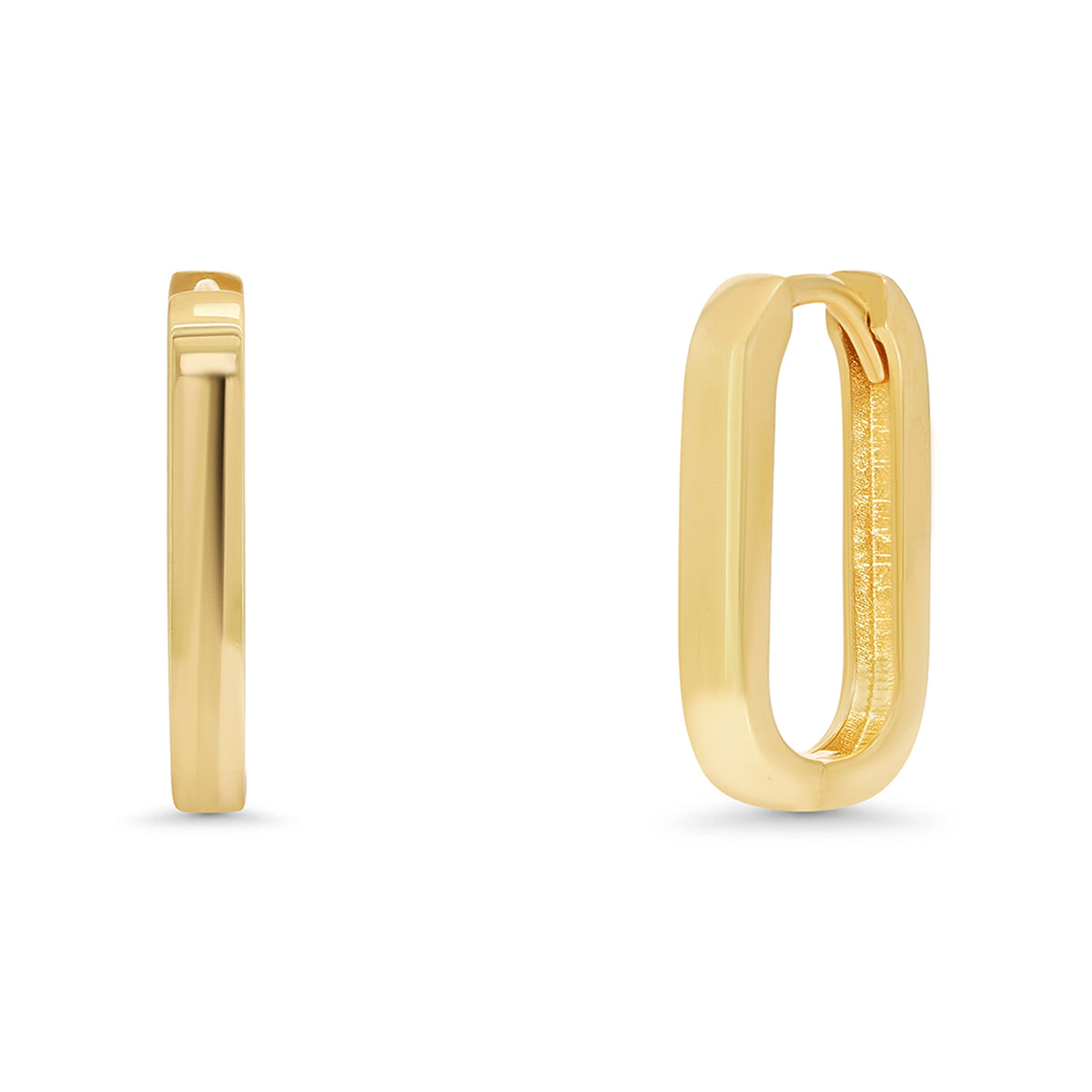 14k Solid Gold Oval Shaped Clip Huggie Earrings