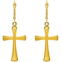 Load image into Gallery viewer, 14k Solid Gold Plain Cross Dangle Drop Earrings

