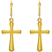 Load image into Gallery viewer, 14k Solid Gold Small Cross Dangle Drop Earrings
