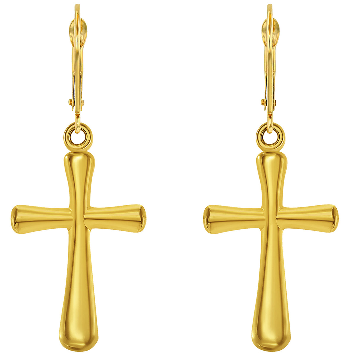 14k Solid Gold Small Cross Dangle Drop Earrings