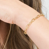 Load image into Gallery viewer, 14k Solid Gold 5mm Paperclip Chain Oval Capsule Link Bracelet with Lobster Lock
