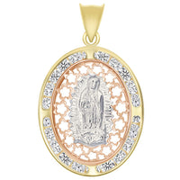 Load image into Gallery viewer, 14k Tri-Color Gold CZ Floral Medallion Pendant
