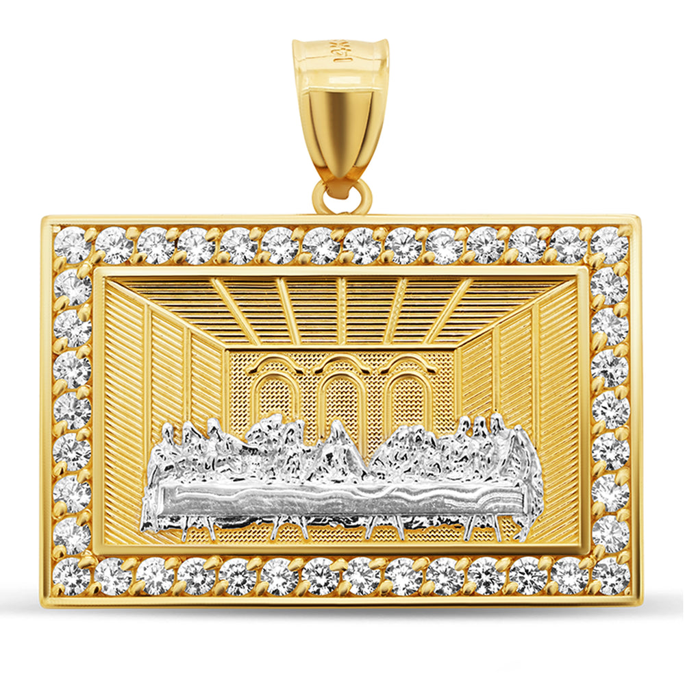 14k Two-Tone Gold Last Supper Rectangle Pendant