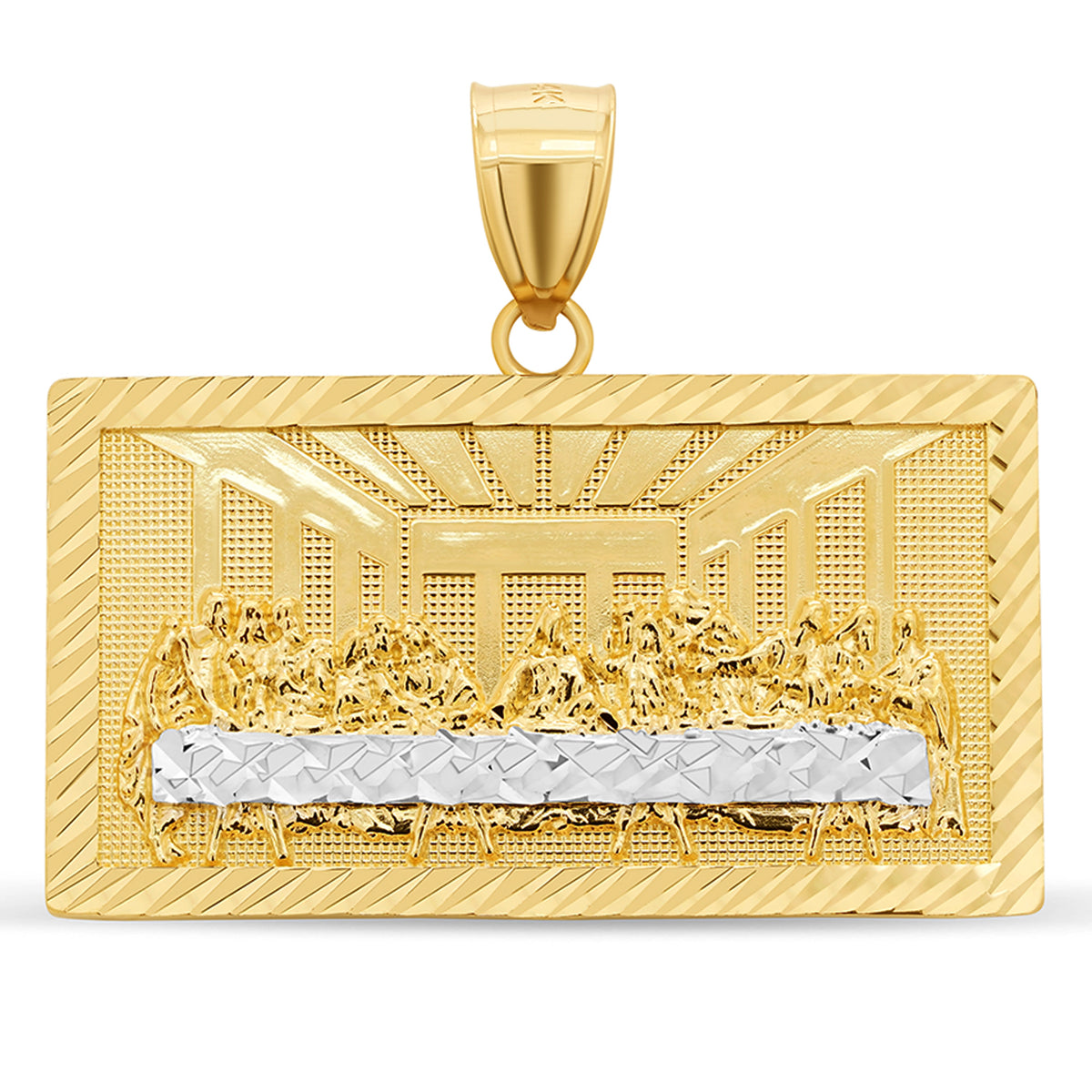 14k Two-Tone Gold Last Supper Rectangle Pendant