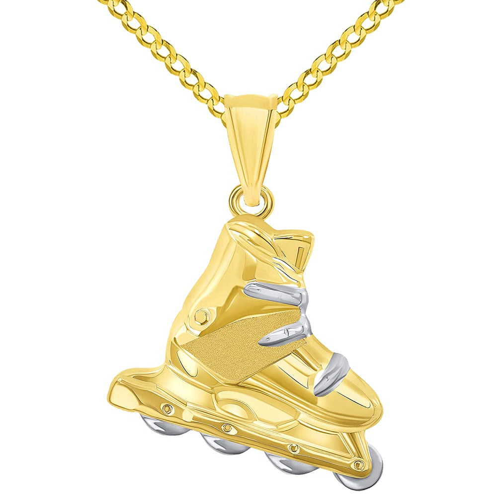 14k Two-Tone Gold Roller Skate Pendant Necklace