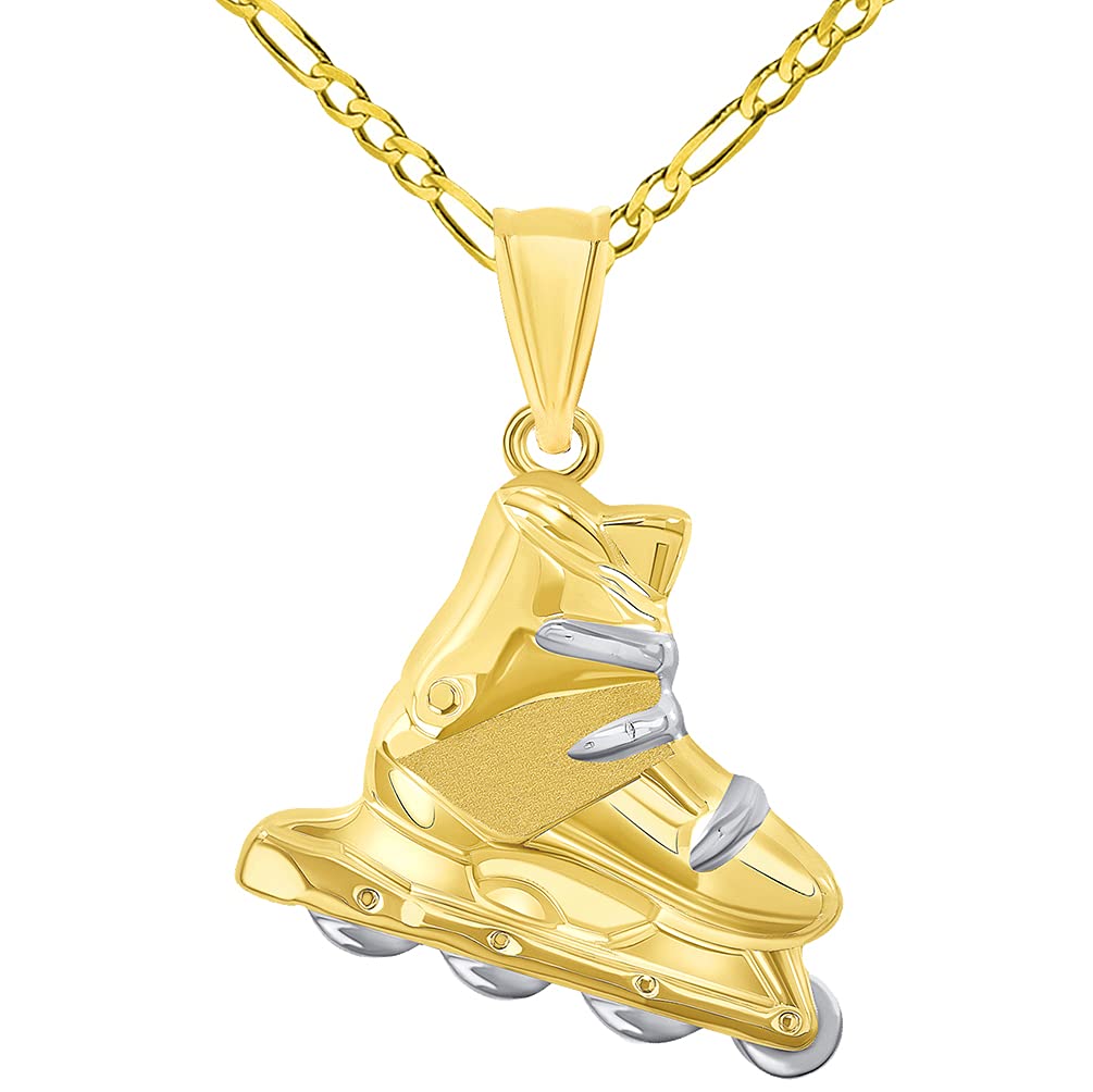 14k Two-Tone Gold Roller Skate Pendant Necklace