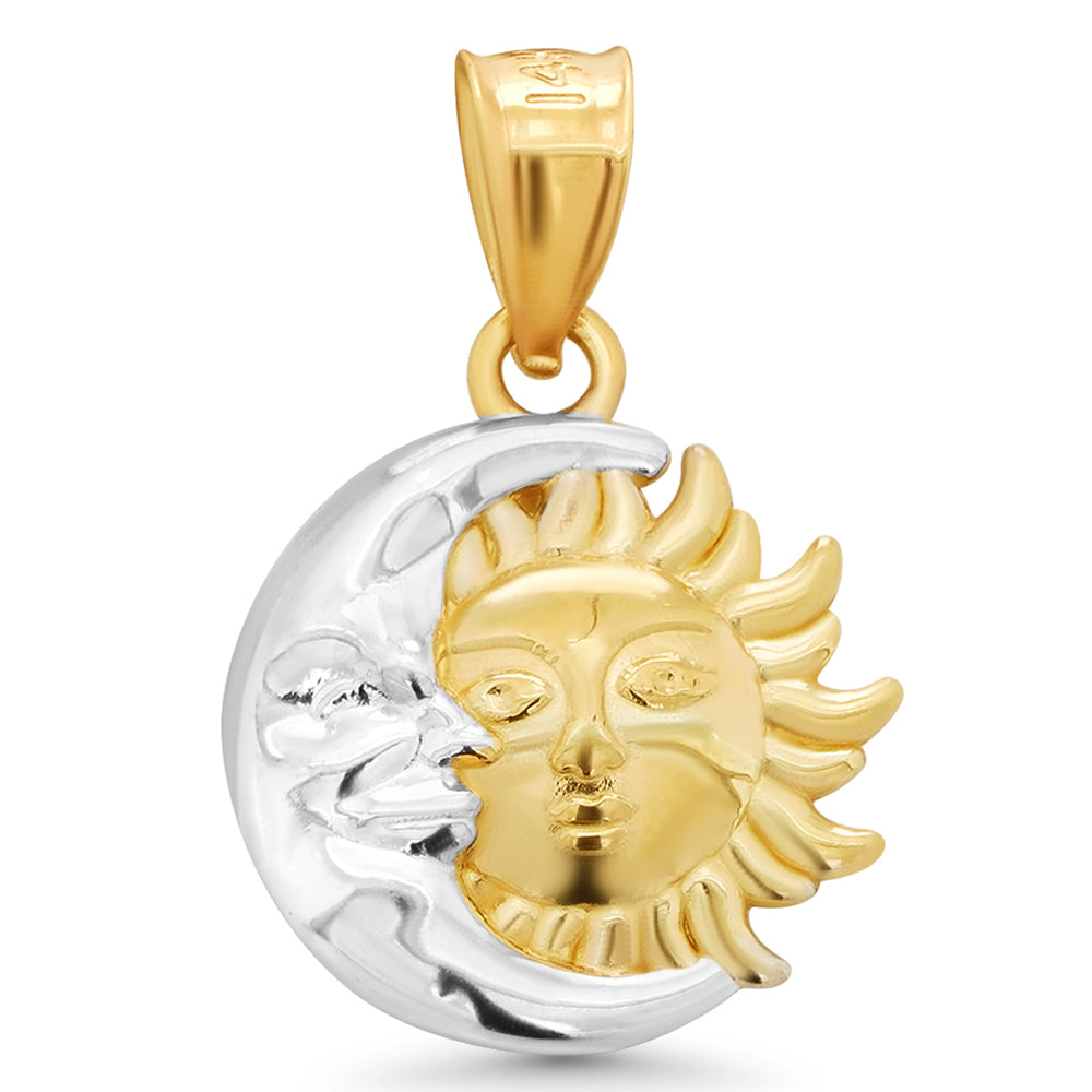 14k Two-Tone Gold Sun and Moon Face Pendant