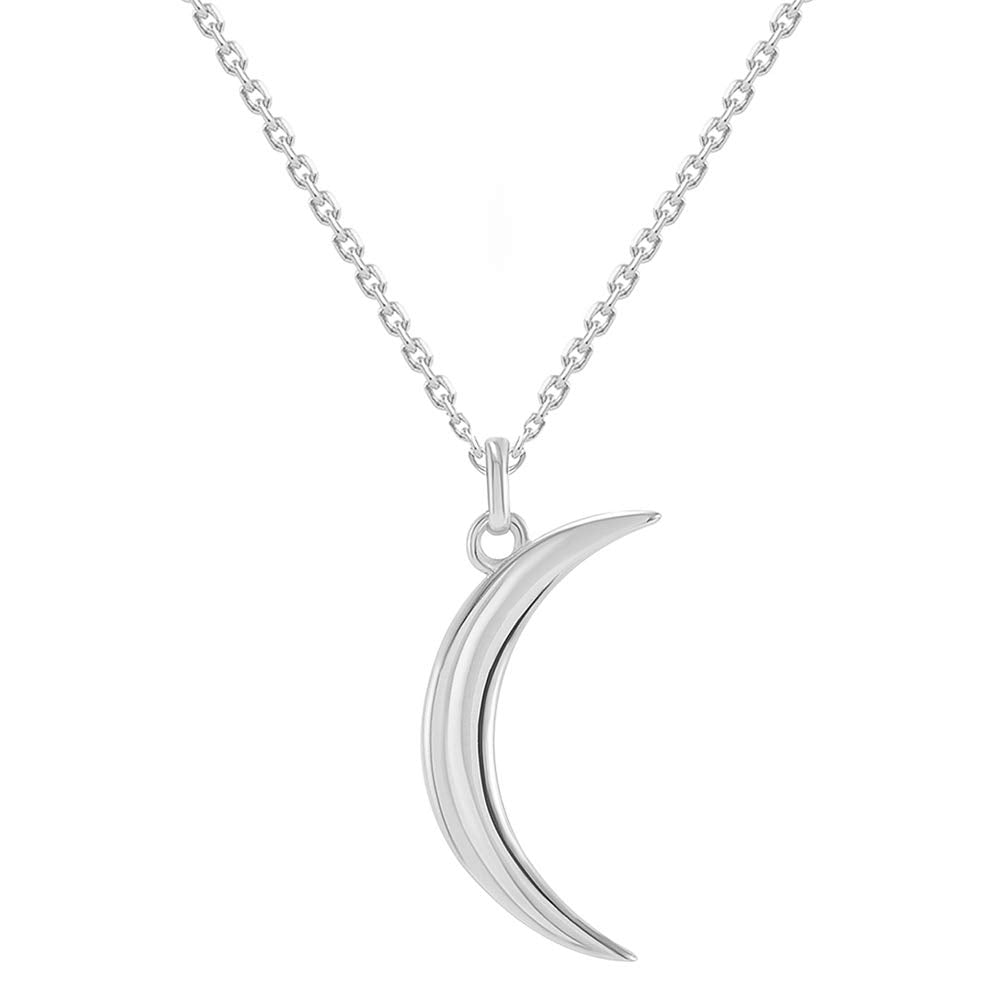 14k White Gold Crescent Moon Pendant Necklace