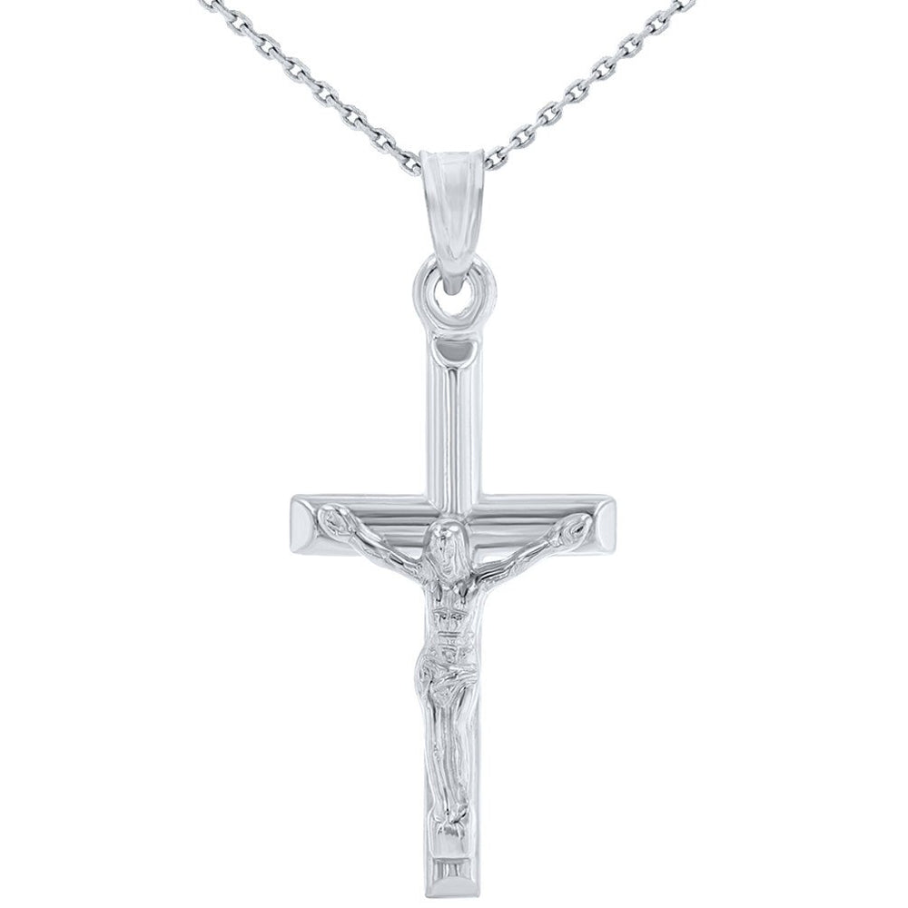 14K White Gold Cross Crucifix Pendant Necklace