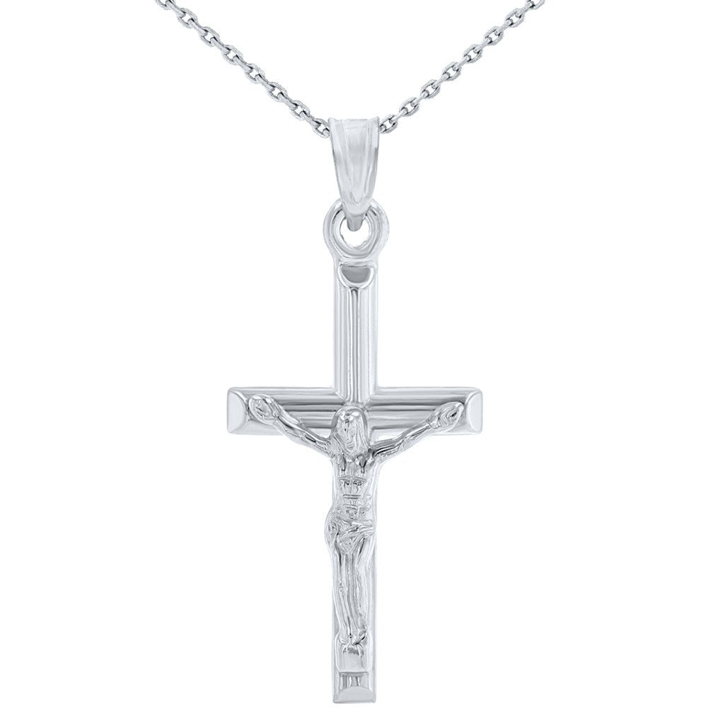 14K White Gold Cross Crucifix Pendant Necklace
