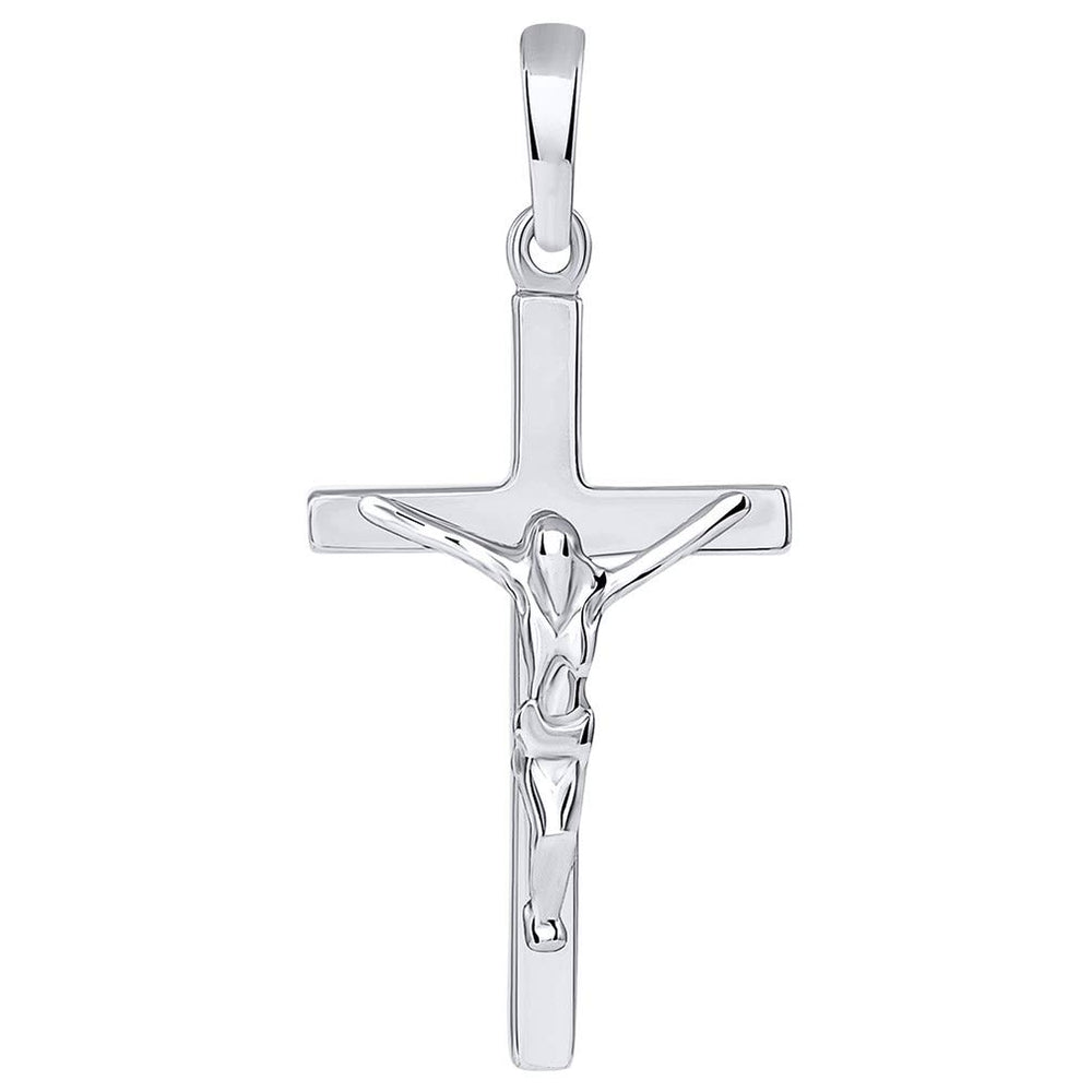 14K White Gold Cross Jesus Crucifix Pendant