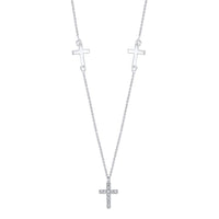Load image into Gallery viewer, 14k White Gold Cubic Zirconia 3 Cross Necklace
