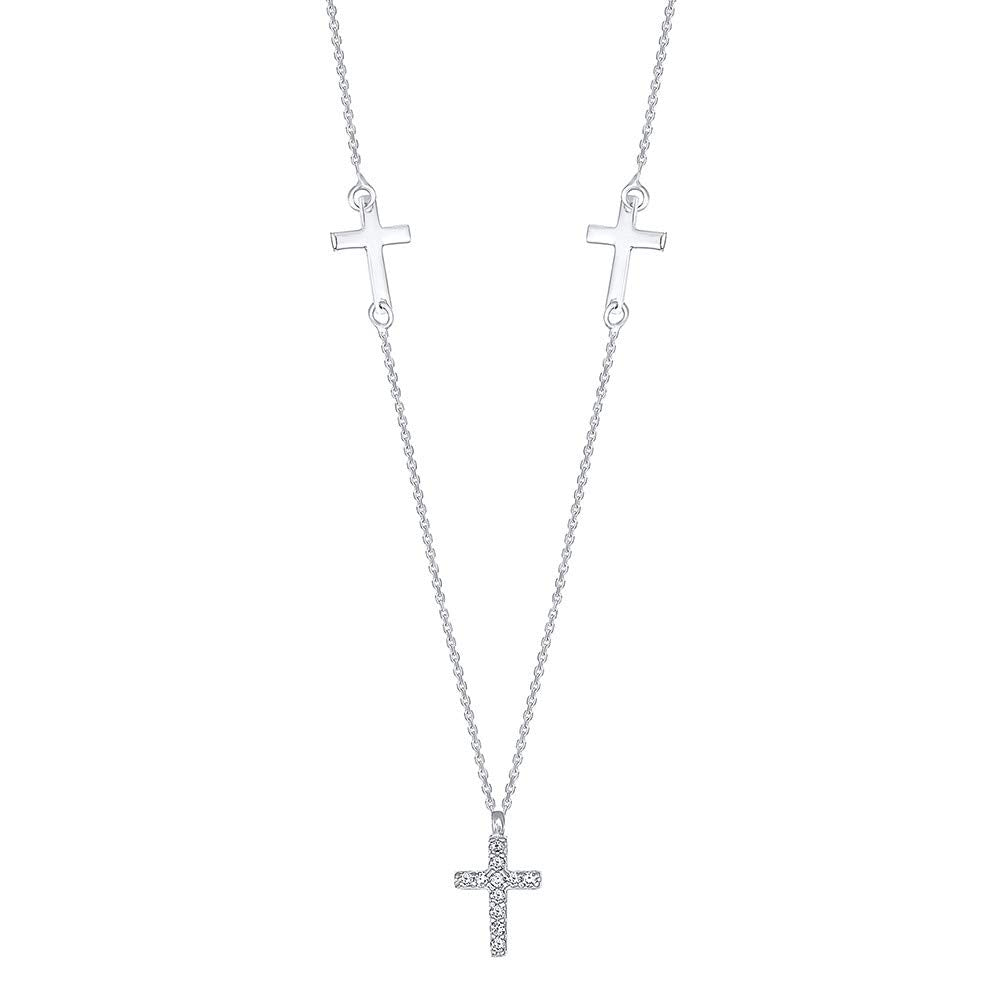 14k White Gold Cubic Zirconia 3 Cross Necklace