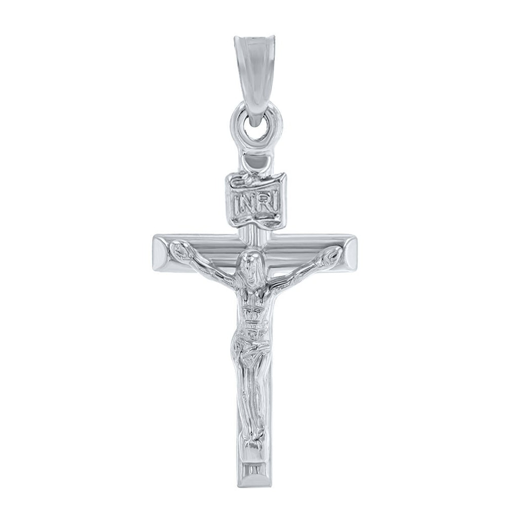 14K White Gold INRI Crucifix Mini Cross Pendant