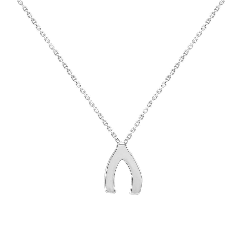 14k White Gold Mini Wishbone Good Luck Necklace