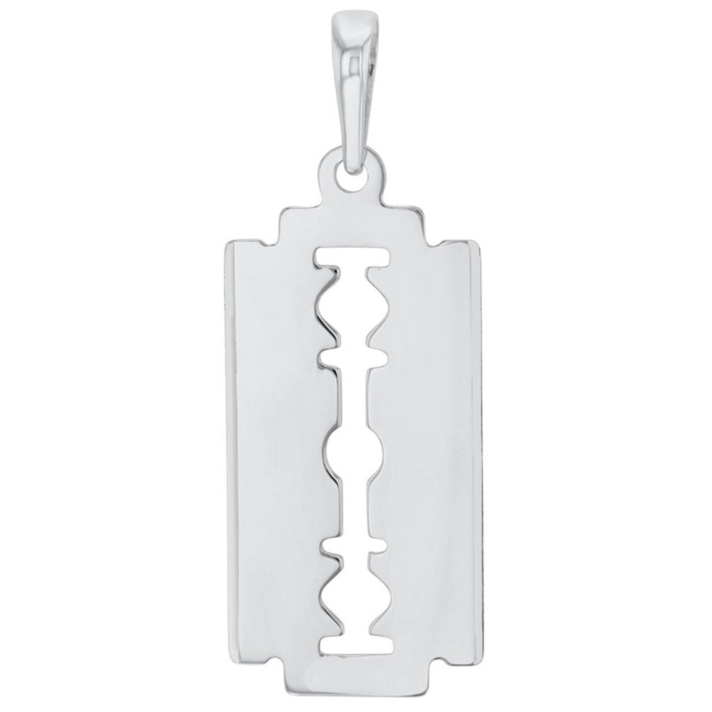 14k White Gold Sharp Edged Razor Blade Pendant