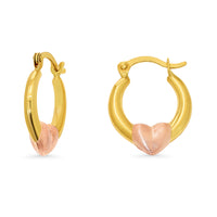 Load image into Gallery viewer, 14k Yellow &amp; Rose Gold Puff Heart Hoop Earrings
