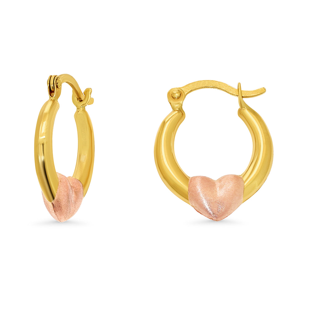 14k Yellow & Rose Gold Puff Heart Hoop Earrings