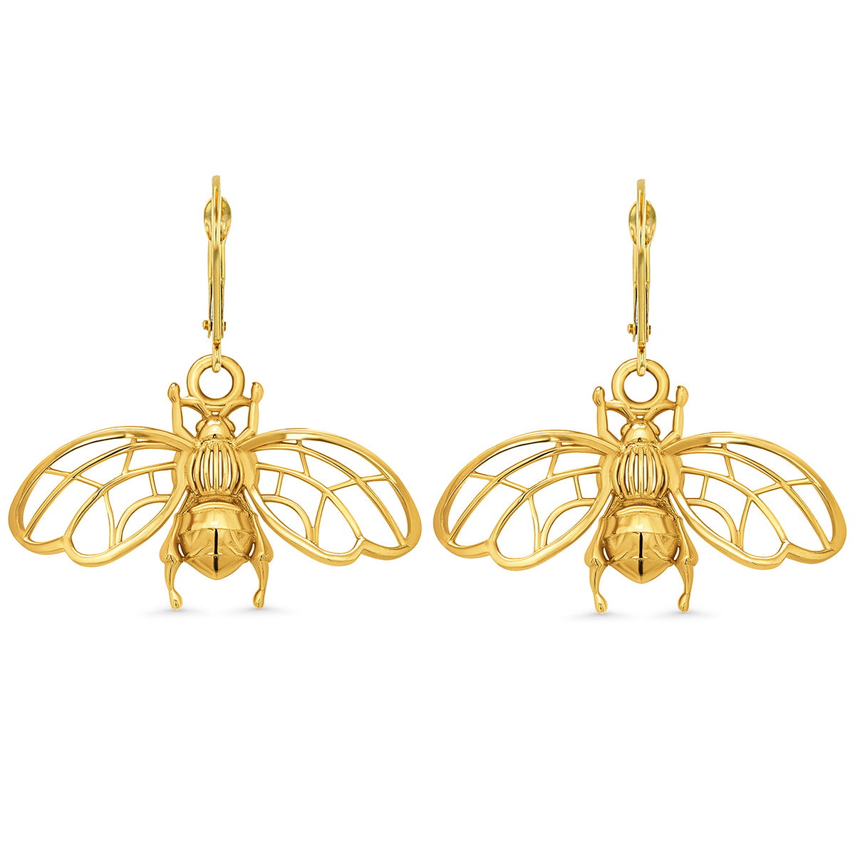 14k Yellow Gold Bumble Bee Dangle Drop Earrings