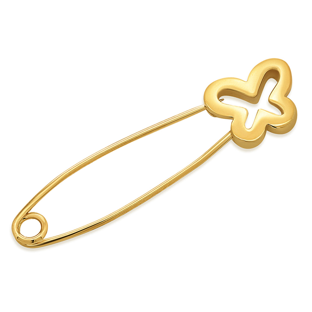 14k Yellow Gold Butterfly Safety Pin Brooch