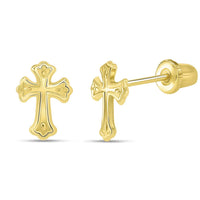 Load image into Gallery viewer, 14k Yellow Gold Christian Cross Stud Earrings

