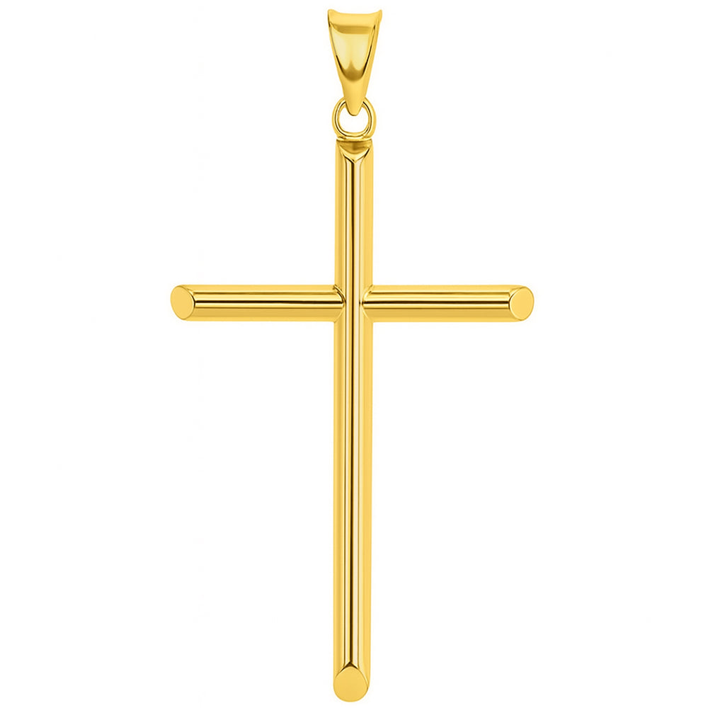 14K Yellow Gold Classic Tube Cross Pendant