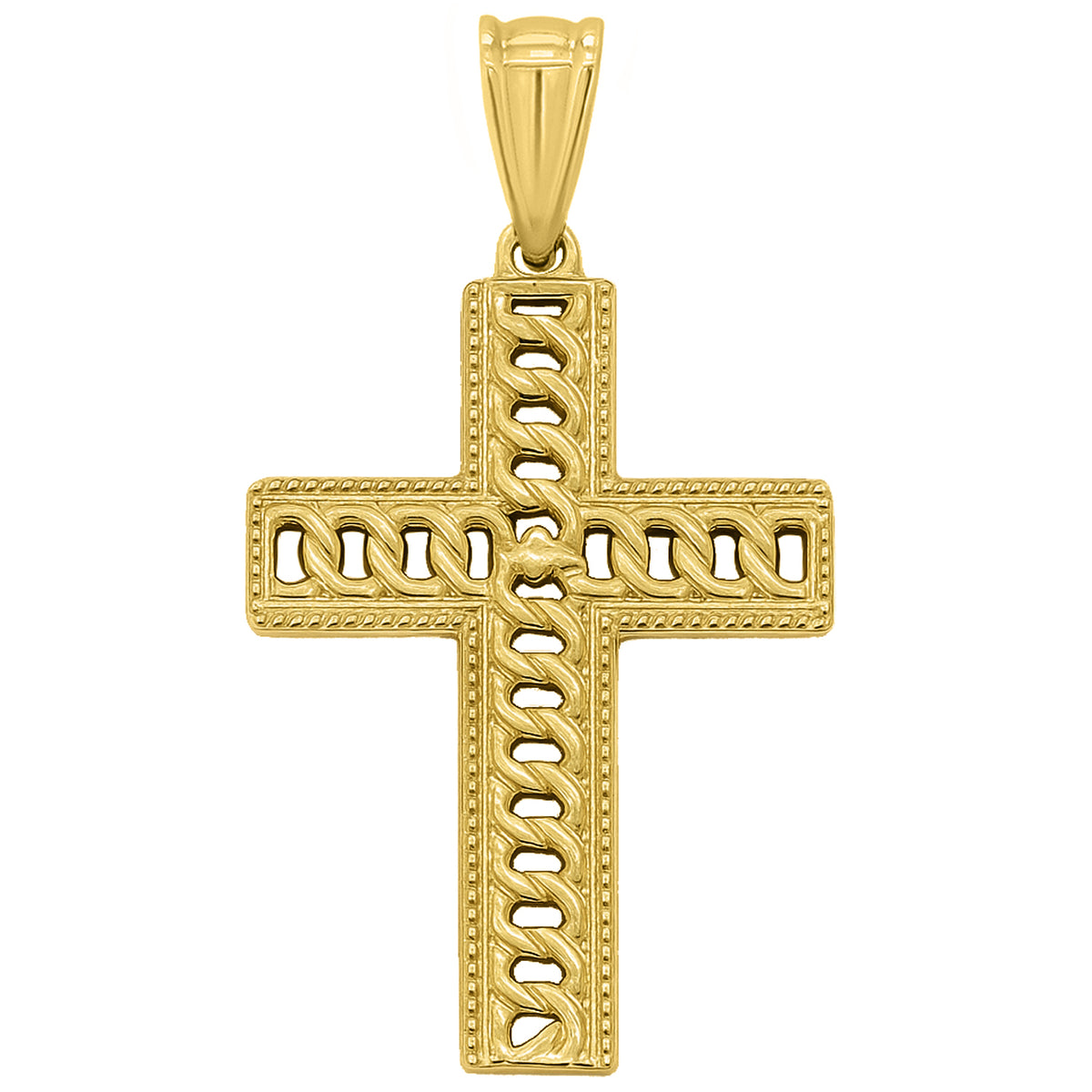 14K Yellow Gold Cuban Chain Link Cross Pendant - Jewelry America
