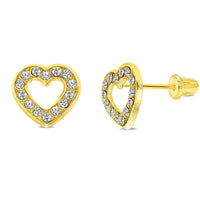 Load image into Gallery viewer, 14k Yellow Gold CZ Open Heart Stud Earrings
