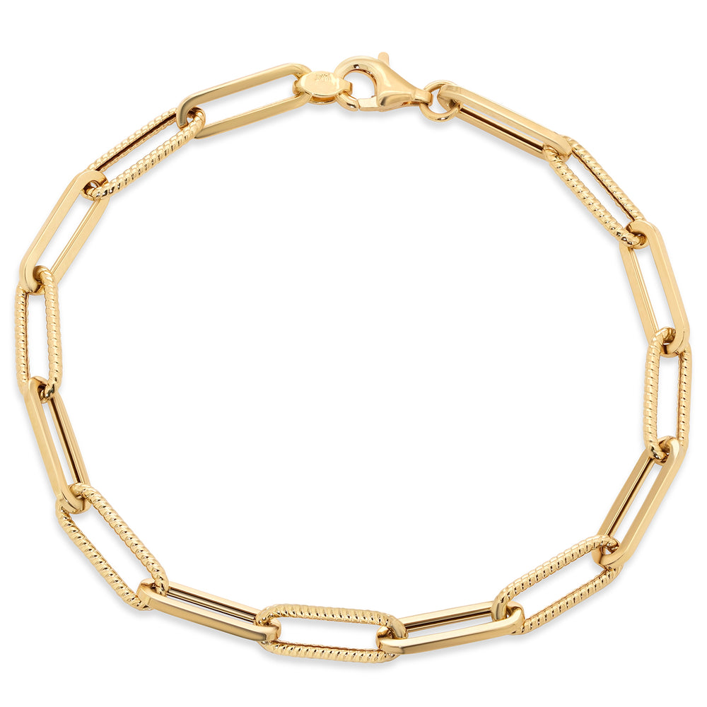 14k Yellow Gold Dainty Paperclip Chain Bracelet